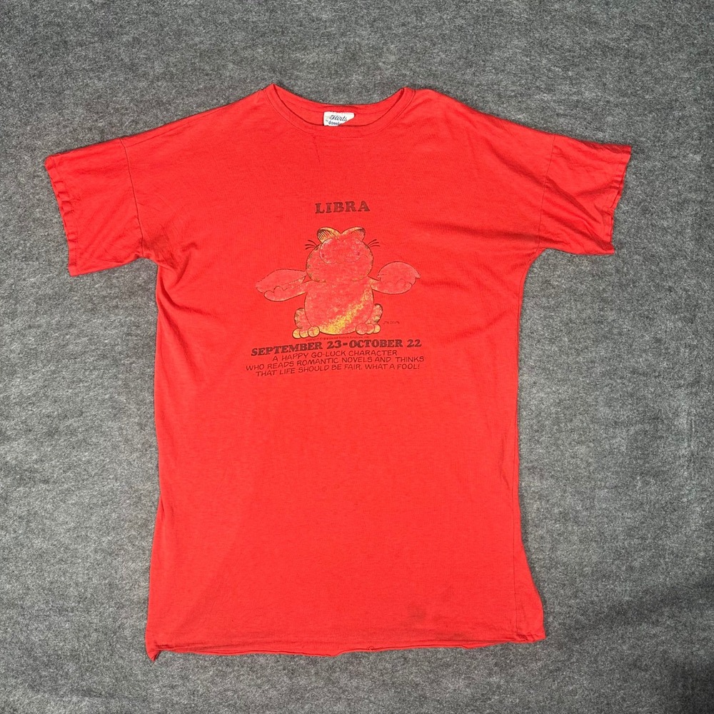 Vintage 70s Faded Garfield Libra Zodiac T Shirt Red Men's‎ XL